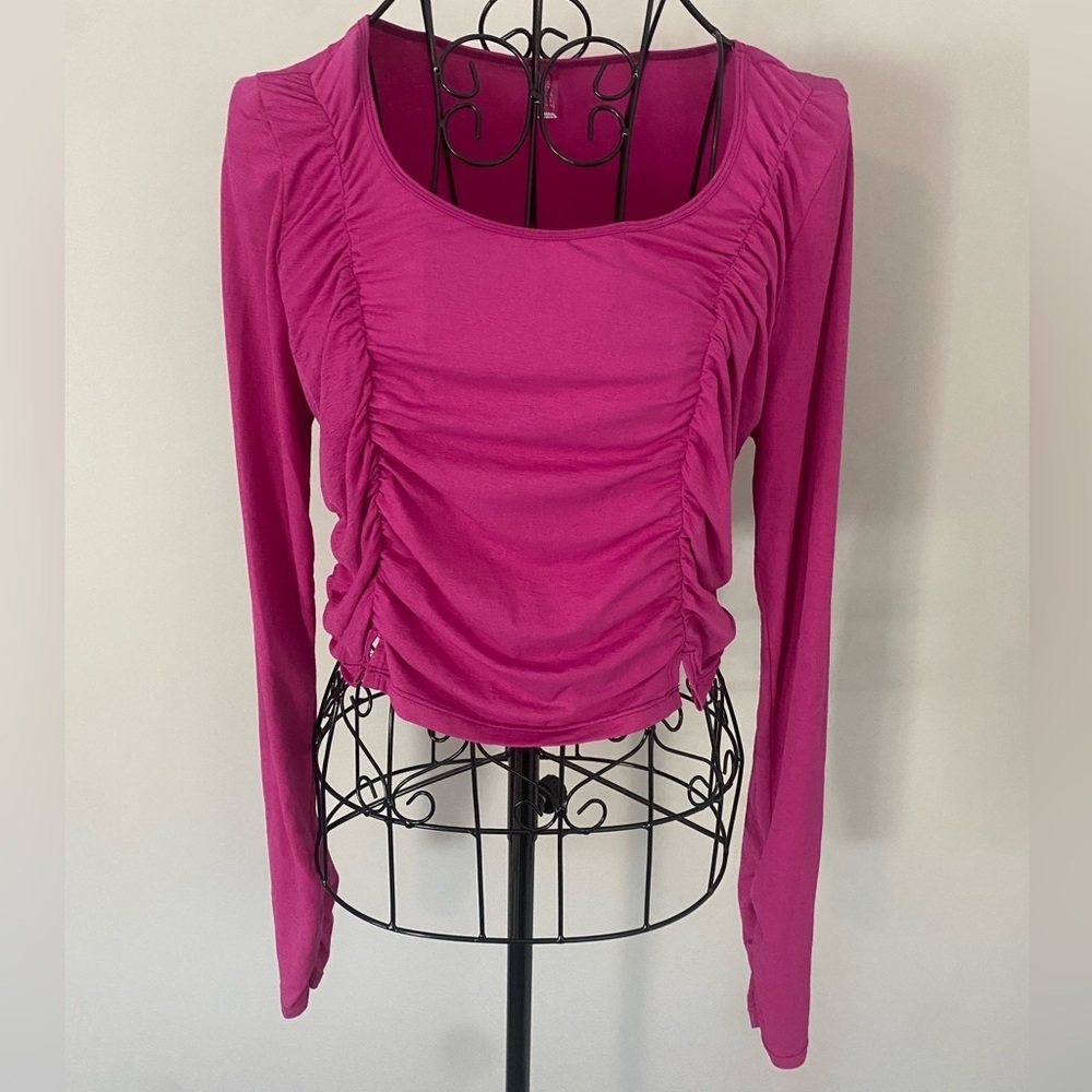 Free People Movement Purple Ruched Long Sleeve Crop Top Size Large💕